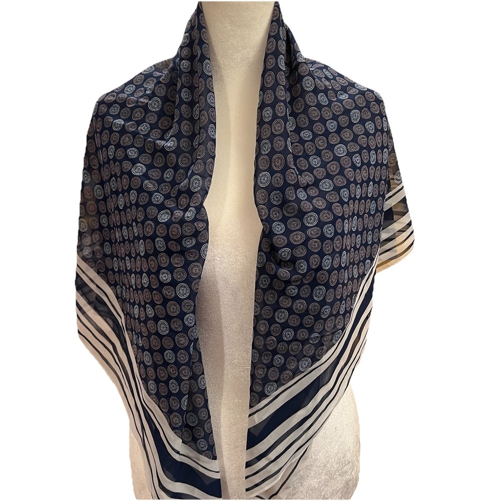 Jason Wu Target Chiffon Scarf Wrap‎ Shawl White Navy Coin Print 43" Square NWT